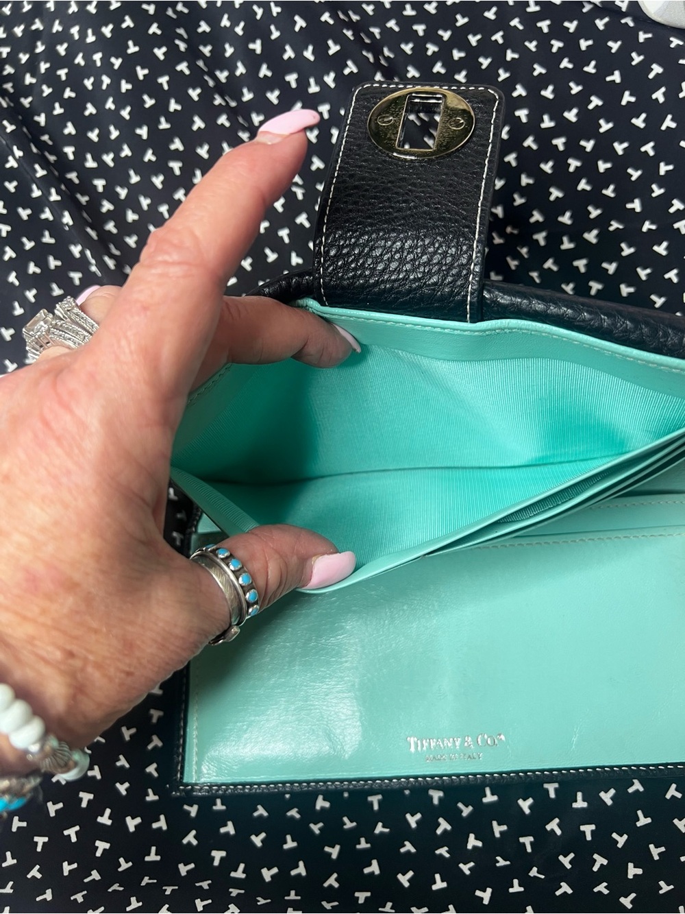 Tiffany & Co. Black Pebbled Leather Continental Wallet Tiffany Blue Interior - Picture 11 of 16